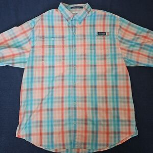 Columbia PFG Plaid Shirt - Teal and Orange
